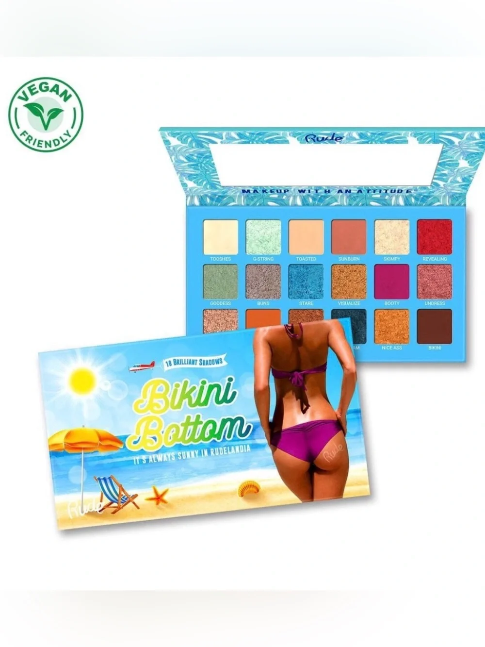 NEW Rude Bikini Bottom 18 Shade Pink Green Shimmer Vegan Eyeshadow Palette